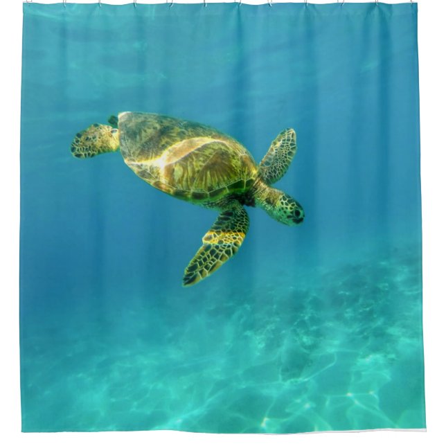 Sea Turtle swimming in turquoise ocean water Shower Curtain (Front)
