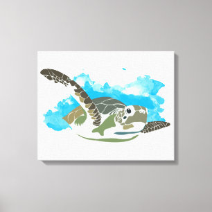 Sea Turtle Swimming in Watercolor Design Canvas Print