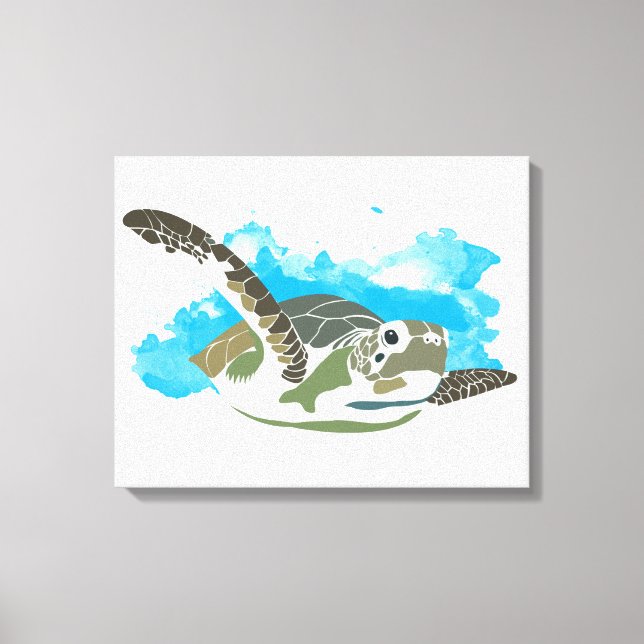 Sea Turtle Swimming in Watercolor Design Canvas Print (Front)