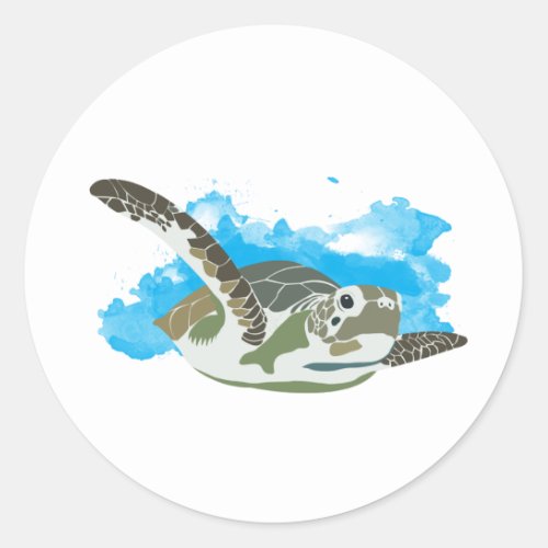 Sea Turtle Swimming in Watercolor Design Classic Round Sticker