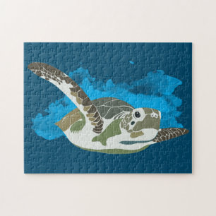 Sea Turtle Swimming in Watercolor Design Jigsaw Puzzle