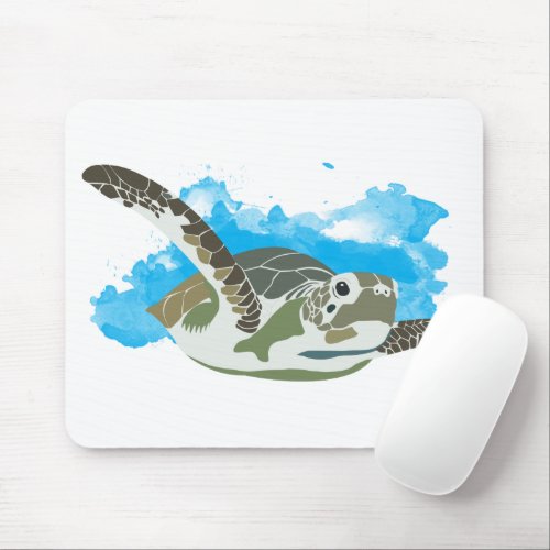 Sea Turtle Swimming in Watercolor Design Mouse Pad