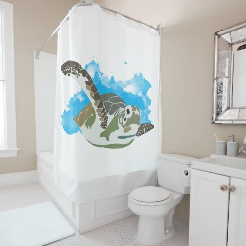 Sea Turtle Swimming in Watercolor Design Shower Curtain