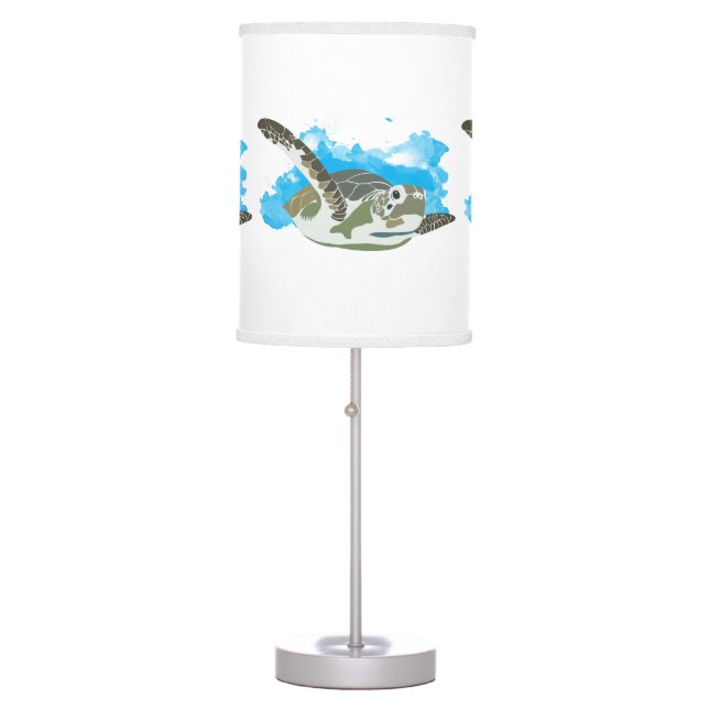 Sea Turtle Swimming in Watercolor Design Table Lamp (Front)