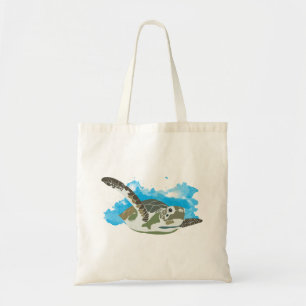 Sea Turtle Swimming in Watercolor Design Tote Bag