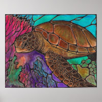 sea turtle swimming poster