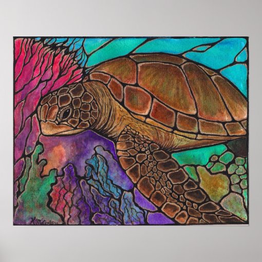 sea turtle swimming poster | Zazzle