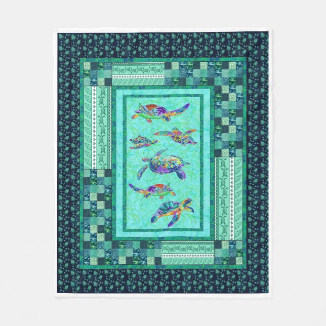 Sea Turtle Swimming Quilt Blanket Great Customized (Front)