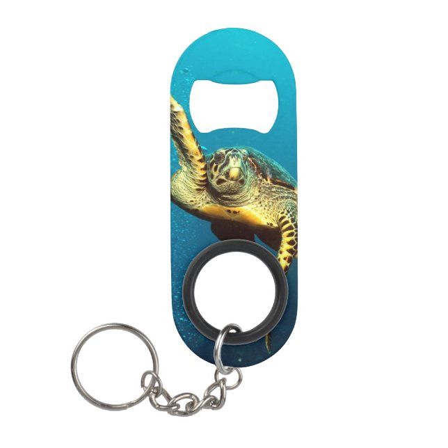 Sea Turtle Swimming Underwater Keychain Bottle Opener (Front)