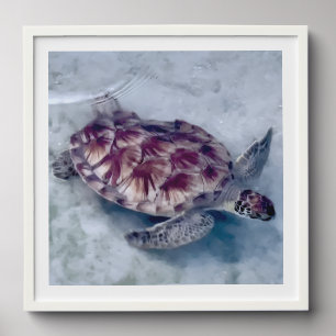 Sea turtle swimming wall art decor peel and stick photo tile