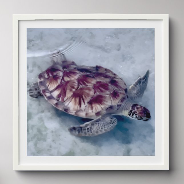 Sea turtle swimming wall art decor peel and stick photo tile (Front Set)