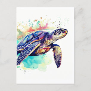 Sea Turtle Swimming watercolor painting Postcard