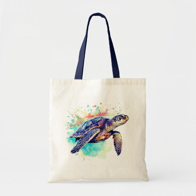Sea Turtle Swimming watercolor painting Tote Bag (Front)