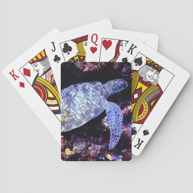 Sea Turtle Swimming with Live Coral Poker Cards (Back)