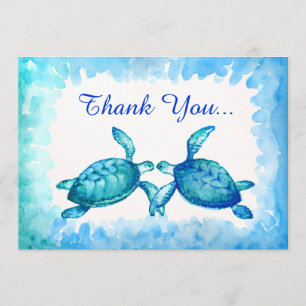 Sea Turtle Thank You Cards - Blue Teal Watercolor