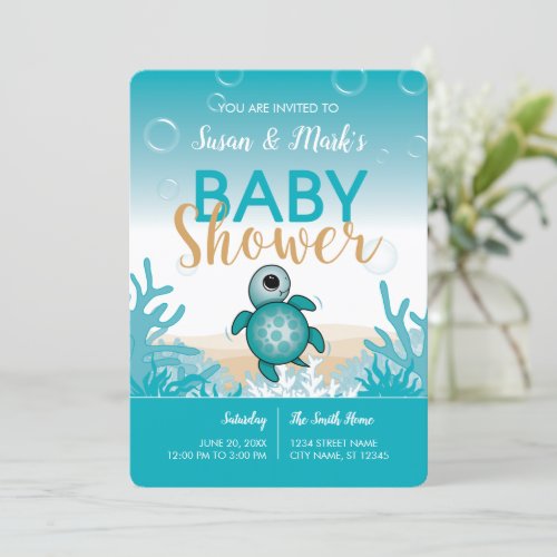 Sea Turtle Theme Baby Shower Invitation