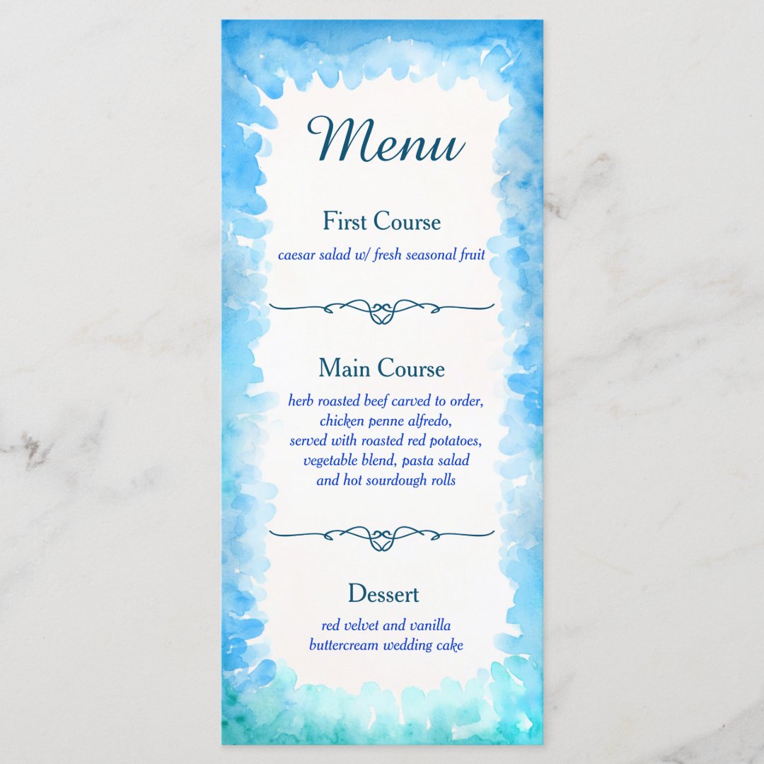 Sea Turtle Theme Custom Menu Cards | Blue &amp; Green | Zazzle