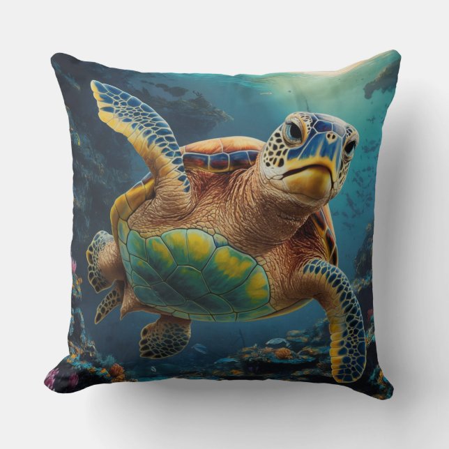 Sea Turtle Throw Pillow (Front)