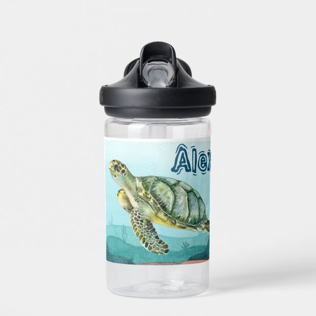 Sea Turtle Tortoise Custom Name  Water Bottle (Front)