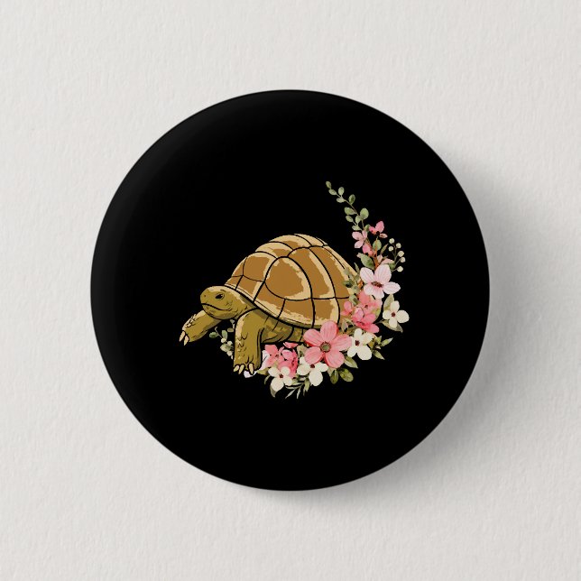 Sea Turtle Tortoise Flower Floral Button (Front)
