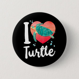 Sea Turtle Tortoise Heart I Love Button