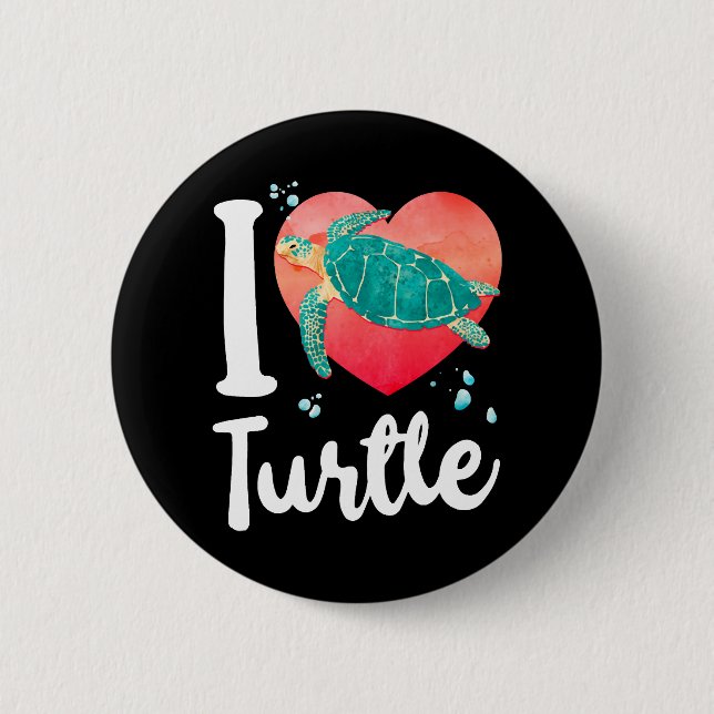 Sea Turtle Tortoise Heart I Love  Button (Front)