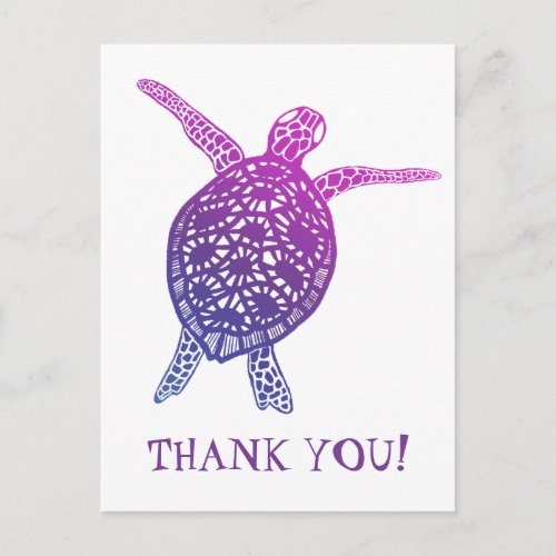 Sea Turtle Tortoise THANK YOU Purple Postcard