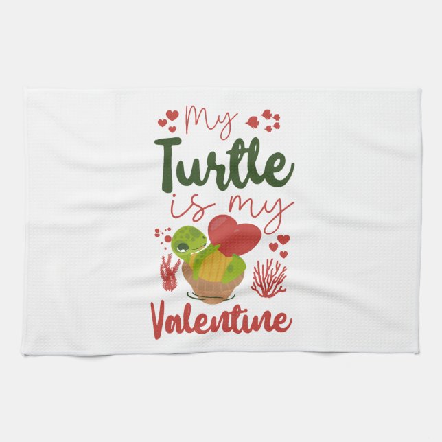 Sea Turtle Tortoise Valentines Day    Kitchen Towel (Horizontal)