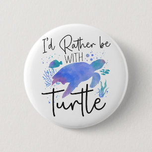 Sea Turtle Tortoise Watercolor I'd Button