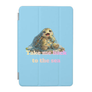 Sea Turtle Trapped in Fishing Net & Plastic Pollut iPad Mini Cover