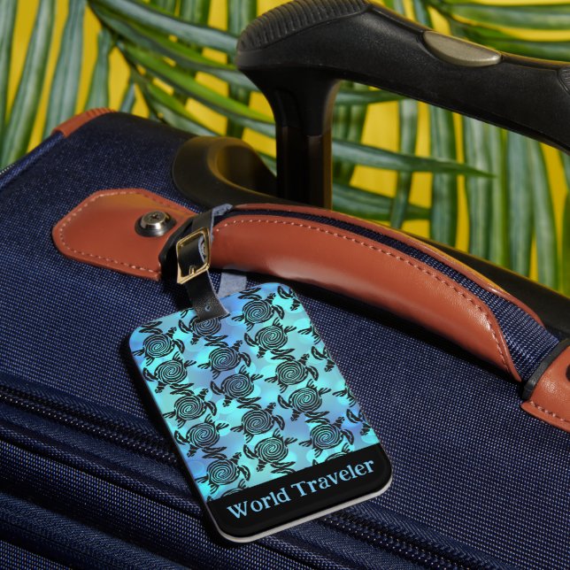 Sea Turtle Tribal Art Pattern Design Luggage Tag (Front Insitu 1)