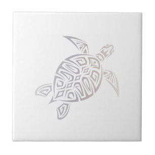 Sea Turtle Tribal Beige White Minimal Design Tile
