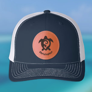 Sea Turtle Tribal Maori Style Monogram Name Leather Patch Hat