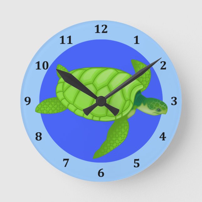 Sea Turtle Tropical Beach Ocean Blue Round Clock (Front)