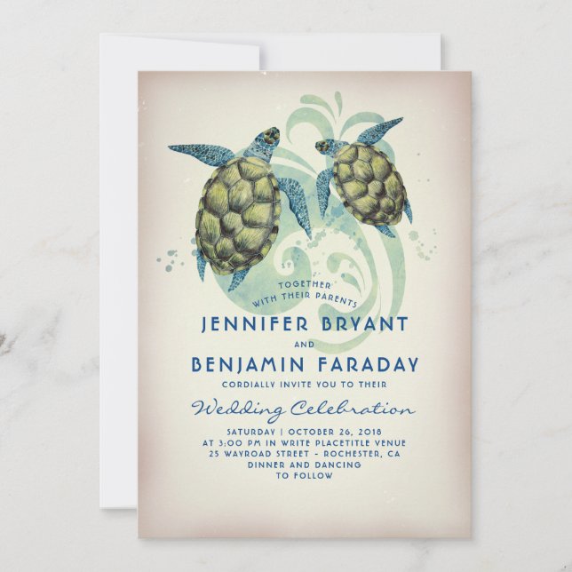 Sea Turtle Tropical Beach Wedding Invitation (Front)