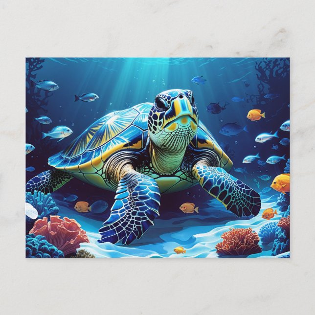  Sea Turtle, Tropical Fish, Ocean Coral Reef  Postcard (Front)