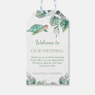 Sea Turtle Tropical Leaves Watercolor Wedding Gift Tags