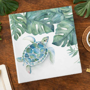 Sea Turtle Tropical Palm Leaf Elegant 3 Ring Binder