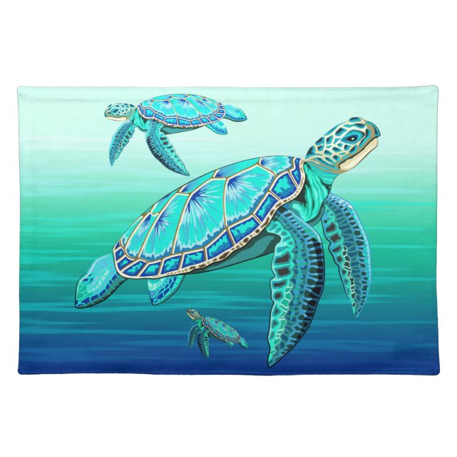 Sea Turtle Turquoise Oceanlife Cloth Placemat (Front)