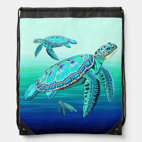 Sea Turtle Turquoise Oceanlife Drawstring Bag
