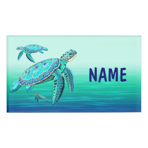 Sea Turtle Turquoise Oceanlife Name Tag