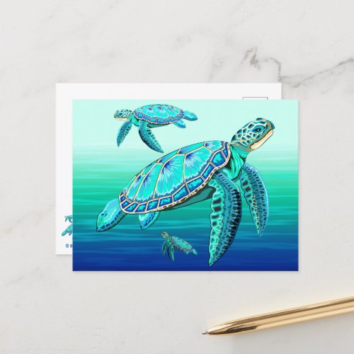 Sea Turtle Turquoise Oceanlife Postcard