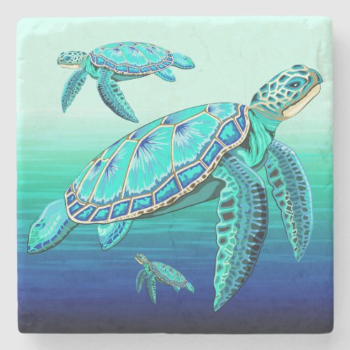 Sea Turtle Turquoise Oceanlife Stone Coaster