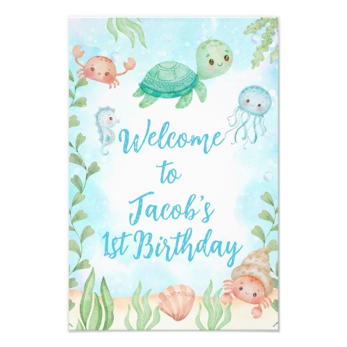 Sea Turtle Under Sea Birthday Welcome Sign