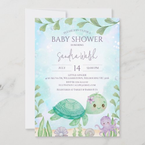 Sea Turtle Under Sea Gender Neutral Baby Shower Invitation