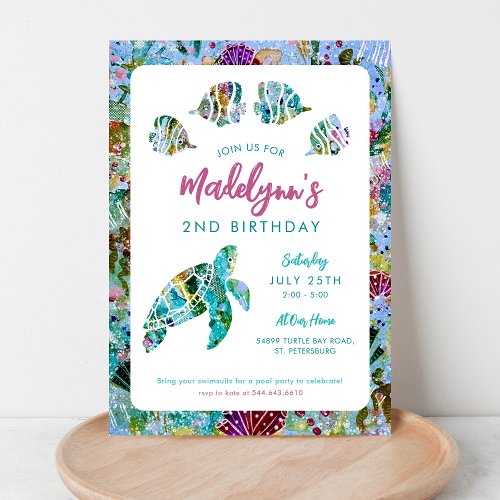 Sea Turtle Under the Sea Birthday Invitation