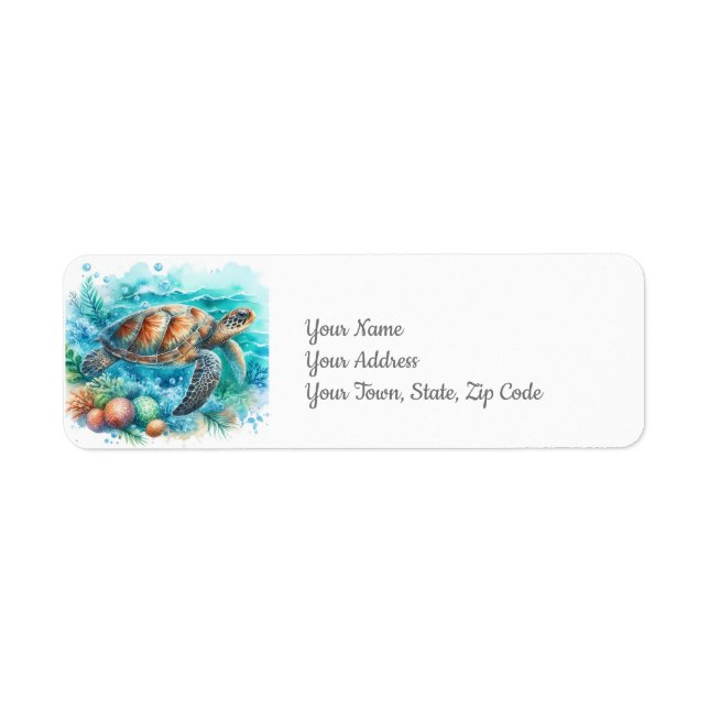 Sea Turtle Under the Sea Coastal Beach Label (Front)