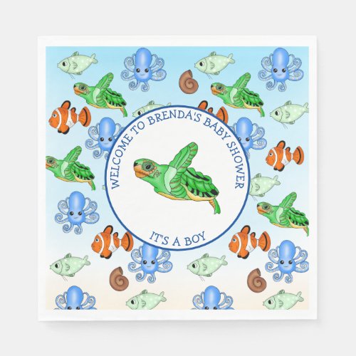 Sea Turtle Under the Sea Themed Baby Shower Napkins