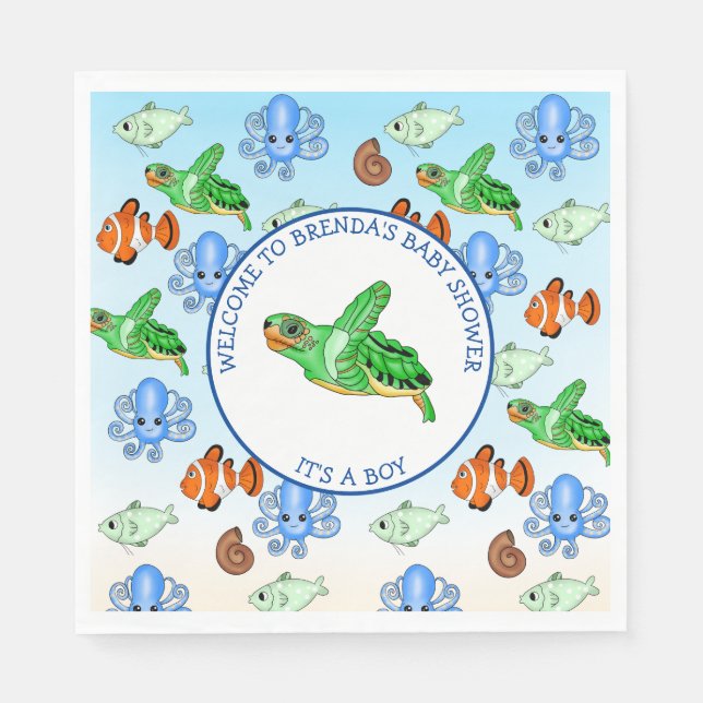 Sea Turtle Under the Sea Themed Baby Shower Napkins (Front)
