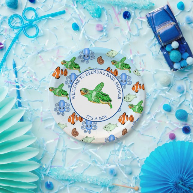 Sea Turtle Under the Sea Themed Baby Shower Paper Plates (Party)